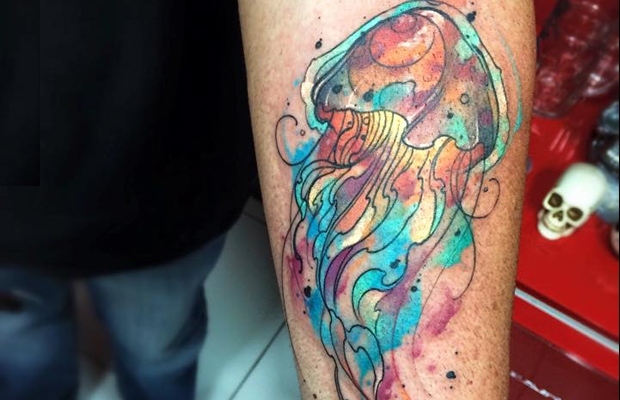 Tattoo aquarela felipe rodrigues água viva